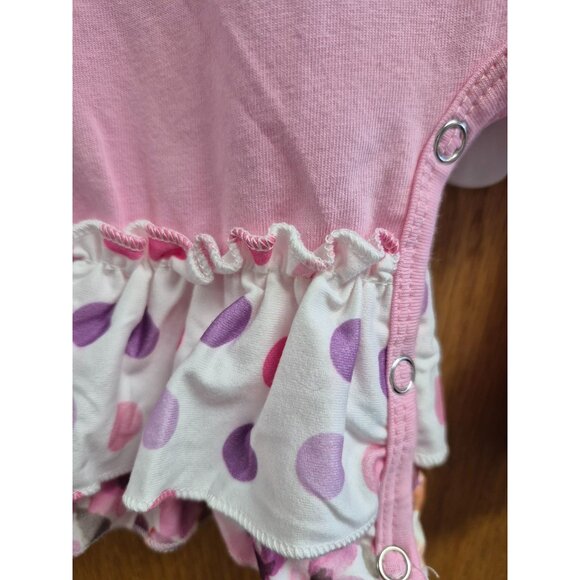 Pink Baby Girl Romper With Polka Dot Bunny Applique & Bows Ruffle Sleeves & Bott - Picture 5 of 8